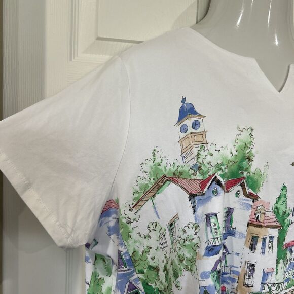 Alfred Dunner Plus Size 3X White Cafe Scenic T-Shirt Short Sleeve Rhinestone - Picture 5 of 10